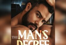 The Man's Decree novel cover shows a shirtless macho man