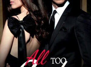All Too Late novel cover shows a man in black suit and a lady in black dress
