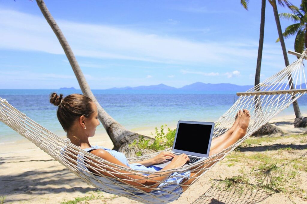 digital nomad on vacation but still working